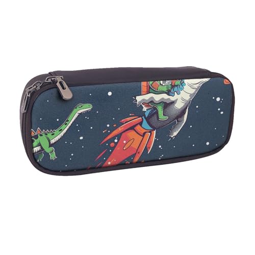 JKLQWC Lustiges Federmäppchen mit niedlichem Dinosaurier-Raketen-Motiv, PU-Leder, niedliches Federmäppchen, Federmäppchen, Reißverschluss, Büro, Schule, Federmäppchen, Organizer für Studenten von JKLQWC