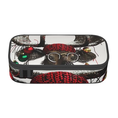 JKLQWC Lustiges Weihnachts-Federmäppchen mit Elch-Motiv, niedliches Federmäppchen, großes Fassungsvermögen, Reißverschluss, Federmäppchen, Organizer für Büro, Schule, Reisen, Schwarz , Einheitsgröße von JKLQWC