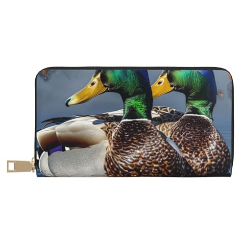 JKLQWC Mallard Duck bedruckte lange Geldbörse für Damen und Herren, lustige PU-Leder-Geldbörse mit Münzgeldbörse und Kartenhalter, weiß, Einheitsgröße, Modern von JKLQWC
