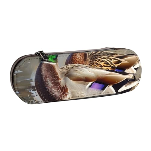 JKLQWC Mallard Duck bedrucktes Federmäppchen, niedliches Federmäppchen, PU-Leder, Reißverschluss, Federmäppchen, Organizer für Büro, Schule, Reisen, Schwarz , Einheitsgröße, Schulranzen von JKLQWC