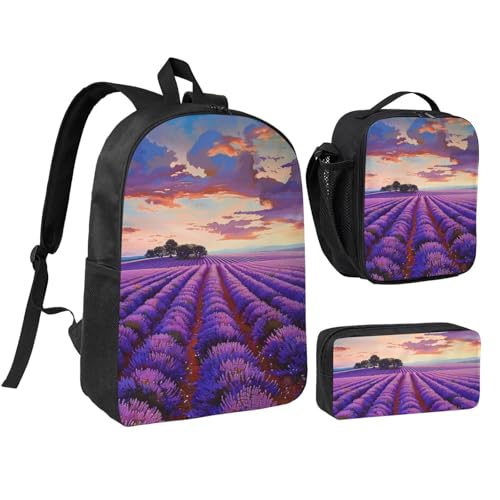 JKLQWC Merry Christmas Kunstdruck Rucksack Set 3-teilig, 43,2 cm Schultasche mit isolierter Lunchtasche und Federmäppchen für Studenten, Teenager, Mädchen, Jungen, Lavendelfelder, Einheitsgröße JKLQWC Merry Christmas Kunstdruck Rucksack Set 3-teilig, 43,2 cm Schultasche mit isolierter Lunchtasche und Federmäppchen für Studenten, Teenager, Mädchen, Jungen, Lavendelfelder, Einheitsgröße von JKLQWC