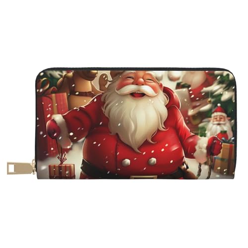 JKLQWC Merry Christmas bedruckte lange Geldbörse für Damen und Herren, lustige PU-Leder-Geldbörse mit Münzgeldbörse und Kartenhalter, weiß, Einheitsgröße, Modern von JKLQWC