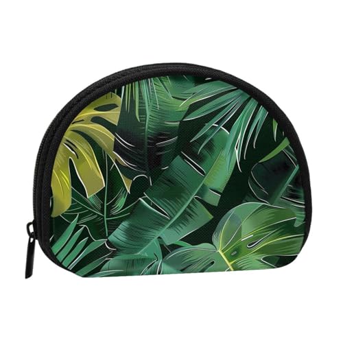 JKLQWC Münzbörse mit Bananenblatt-Aufdruck für Damen, niedlich, klein, Kleingeldbörse mit Reißverschluss, Schwarz , Einheitsgröße, Modern von JKLQWC