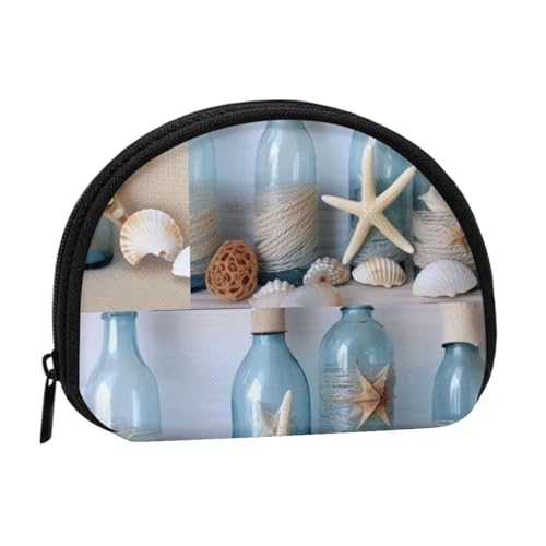 JKLQWC Münzbörse mit Muschelmotiv, bedruckt, für Damen, niedlich, klein, Kleingeldbörse mit Reißverschluss, Schwarz , Einheitsgröße, Modern von JKLQWC