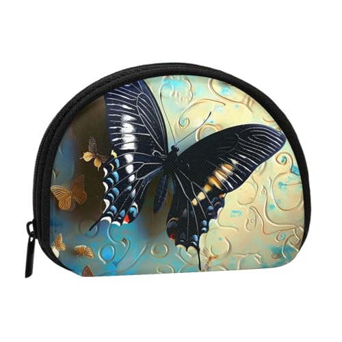 JKLQWC Münzbörse mit Schmetterlingsmotiv für Damen, niedlich, kleine Kleingeldbörse, Mini-Münzgeldbörse, Beutel mit Reißverschluss, Schwarz , Einheitsgröße, Modern von JKLQWC