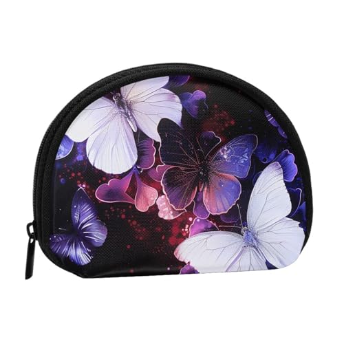 JKLQWC Münzgeldbörse für Damen, mit Schmetterlings-Motiv, klein, klein, mit Reißverschluss, Weiß / Violett, Schwarz , Einheitsgröße, Modern von JKLQWC