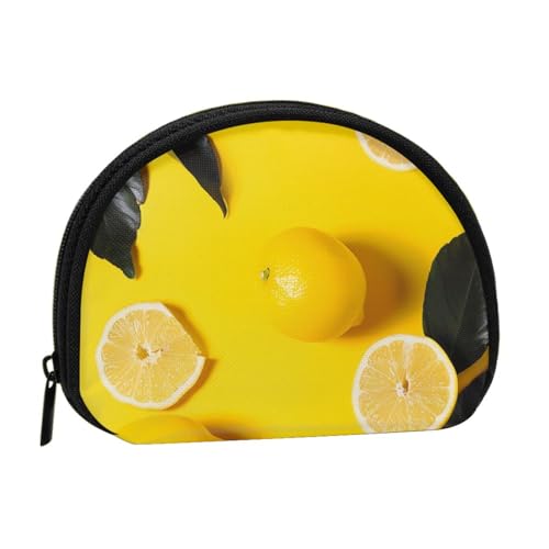 JKLQWC Münzgeldbörse für Damen, mit gelbem Zitronenmuster, niedlich, kleine Kleingeldbörse, Mini-Münzgeldbörse, Beutel mit Reißverschluss, Schwarz , Einheitsgröße, Modern von JKLQWC