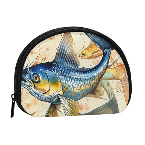 JKLQWC Münzgeldbörse mit Fisch-Kunstdruck für Damen, niedlich, kleine Kleingeldbörse, Mini-Münzgeldbörse, Beutel mit Reißverschluss, Schwarz , Einheitsgröße, Modern von JKLQWC