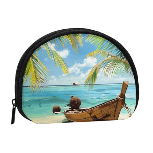 JKLQWC Münzgeldbörse mit Kokosnussblättern, für Damen, niedlich, klein, Kleingeldbörse, Mini-Münzgeldbeutel, Beutel mit Reißverschluss, Schwarz , Einheitsgröße, Modern von JKLQWC