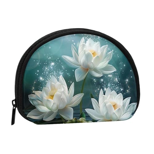 JKLQWC Münzgeldbörse mit Lotusblumen-Aufdruck, für Damen, niedlich, kleine Kleingeldbörse, Mini-Münzgeldbörse, Beutel mit Reißverschluss, Schwarz , Einheitsgröße, Modern von JKLQWC