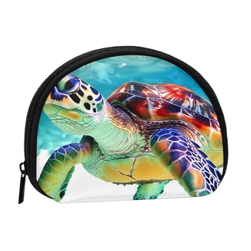 JKLQWC Münzgeldbörse mit Meeresschildkröten-Kunstdruck für Damen, niedlich, kleine Kleingeldbörse, Mini-Münzgeldbörse, Beutel mit Reißverschluss, Schwarz , Einheitsgröße, Modern von JKLQWC