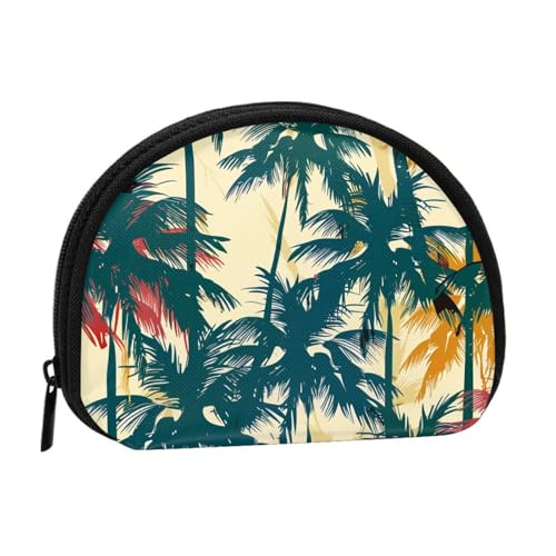 JKLQWC Münzgeldbörse mit Palmenmuster für Damen, niedlich, klein, Kleingeldbörse, Mini-Münzgeldbörse, Beutel mit Reißverschluss, Schwarz , Einheitsgröße, Modern von JKLQWC