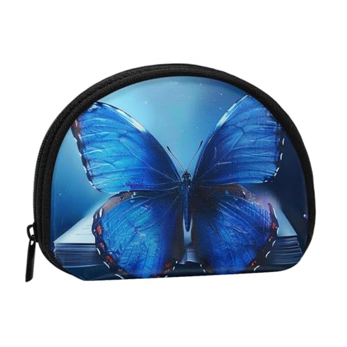 JKLQWC Münzgeldbörse mit Schmetterlings-Motiv, für Damen, niedlich, klein, Kleingeldbörse mit Reißverschluss, Blau, Schwarz , Einheitsgröße, Modern von JKLQWC