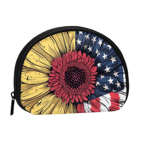 JKLQWC Münzgeldbörse mit Sonnenblumen-Motiv und amerikanischer Flagge für Damen, niedlich, kleine Kleingeldbörse mit Reißverschluss, Schwarz , Einheitsgröße, Modern von JKLQWC