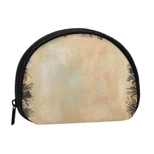 JKLQWC Münzgeldbörse mit Tannenzapfen-Bordüre, bedruckt, für Damen, niedlich, klein, Kleingeldbörse, Mini-Münzgeldbörse, Beutel, Schwarz , Einheitsgröße, Modern von JKLQWC