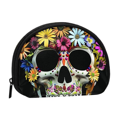 JKLQWC Münzgeldbörse mit Totenkopf-Aufdruck für Damen, niedlich, klein, Kleingeldbörse, Mini-Münzgeldbeutel mit Reißverschluss, Schwarz , Einheitsgröße, Modern von JKLQWC