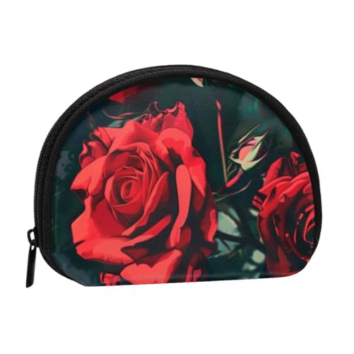 JKLQWC Münzgeldbörse mit rotem Rosenaufdruck, für Damen, niedlich, klein, Kleingeldbörse mit Reißverschluss, Schwarz , Einheitsgröße, Modern von JKLQWC