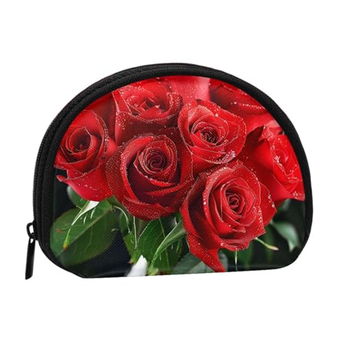 JKLQWC Münzgeldbörse mit rotem Rosenmotiv, für Damen, niedlich, klein, Kleingeldbörse mit Reißverschluss, Schwarz , Einheitsgröße, Modern von JKLQWC