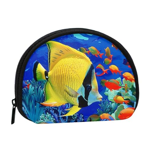 JKLQWC Münzgeldbörse mit tropischem Meeresfisch für Damen, niedlich, klein, Kleingeldbörse, Mini-Münzgeldbeutel, Beutel mit Reißverschluss, Schwarz , Einheitsgröße, Modern von JKLQWC