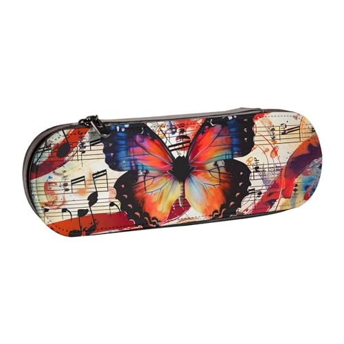 JKLQWC Musica Federmäppchen mit Schmetterlings-Motiv, niedlich, PU-Leder, Reißverschluss, für Büro, Schule, Reisen, Schwarz , Einheitsgröße, Schulranzen von JKLQWC