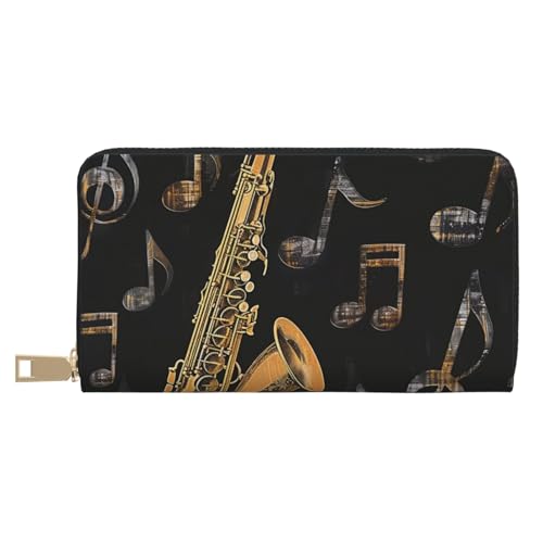 JKLQWC Musiknoten Treble bedruckte lange Geldbörse für Damen und Herren, lustige PU-Leder-Geldbörse mit Münzgeldbörse und Kartenhalter, weiß, Einheitsgröße, Modern von JKLQWC