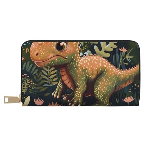 JKLQWC Niedliche Dinosaurier-bedruckte lange Geldbörse für Damen und Herren, stilvolle und niedliche PU-Leder-Geldbörse mit Münzgeldbörse und Kreditkartenhalter, weiß, Einheitsgröße, Modern von JKLQWC