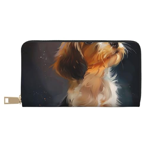 JKLQWC Niedliche Hunde-bedruckte lange Geldbörse für Damen und Herren, lustige PU-Leder-Geldbörse mit Münzgeldbörse und Kartenhalter, weiß, Einheitsgröße, Modern von JKLQWC