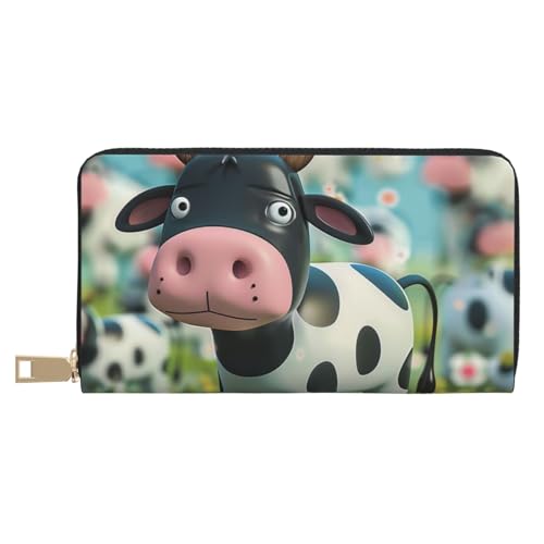 JKLQWC Niedliche Kuh bedruckte lange Geldbörse für Damen und Herren, lustige PU-Leder-Geldbörse mit Münzgeldbörse und Kartenhalter, weiß, Einheitsgröße, Modern von JKLQWC