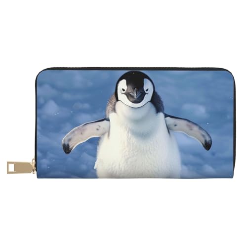 JKLQWC Niedliche Pinguin-bedruckte lange Geldbörse für Damen und Herren, lustige PU-Leder-Geldbörse mit Münzgeldbörse und Kartenhalter, weiß, Einheitsgröße, Modern von JKLQWC