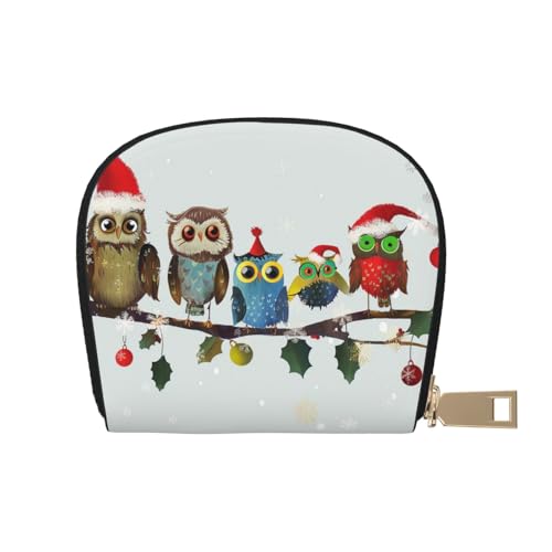JKLQWC Niedliche Weihnachts-Eulen auf Ast, bedruckte Kreditkartenetui für Damen und Herren, niedliches Reißverschluss-Kartenetui, Mini-Münzgeldbörse mit 12 Kartenfächern, weiß, Einheitsgröße, Modern von JKLQWC