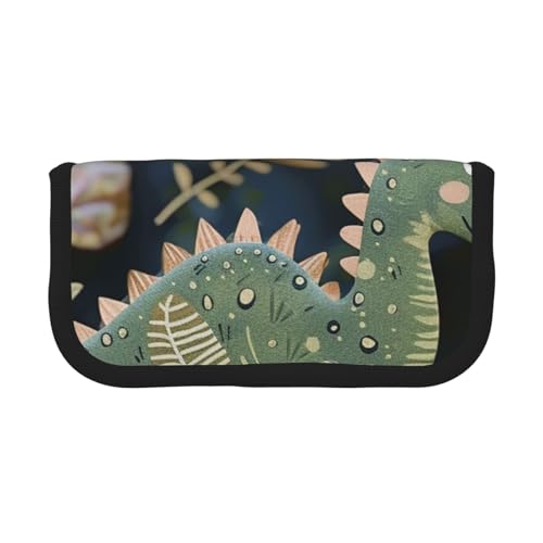 JKLQWC Niedliches Federmäppchen aus Segeltuch – E-Gitarren-Drucke, Schreibwaren und Make-up-Tasche, große Kapazität, Kosmetiktasche für Reisen, Schule, Büro, Geschenke, Niedlicher Dinosaurier von JKLQWC