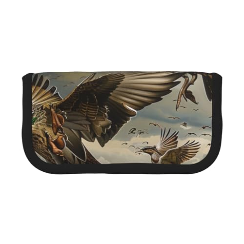 JKLQWC Niedliches Federmäppchen aus Segeltuch – Merry Christmas Kunstdrucke, Schreibwaren und Make-up-Tasche, große Kapazität, Kosmetiktasche für Reisen, Schule, Büro, Geschenke, Jagd fliegende von JKLQWC