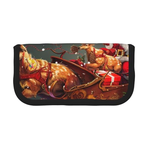 JKLQWC Niedliches Federmäppchen aus Segeltuch – niedliche Tier-Drucke, Schreibwaren und Make-up-Tasche, große Kapazität, Kosmetiktasche für Reisen, Schule, Büro, Geschenke, Aufdruck "Merry Christmas von JKLQWC