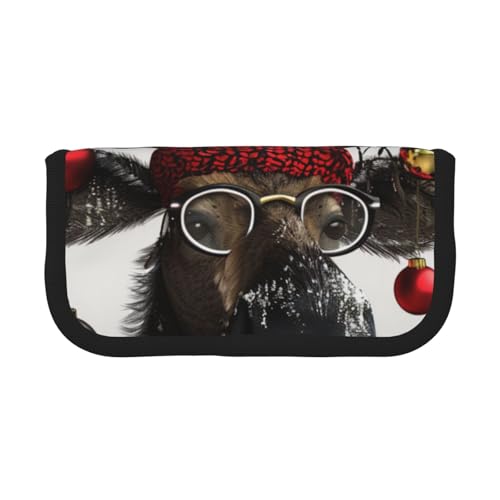 JKLQWC Niedliches Federmäppchen aus Segeltuch – schöne Muscheldrucke, Schreibwaren und Make-up-Tasche, große Kapazität, Kosmetiktasche für Reisen, Schule, Büro, Geschenke, Lustiger Weihnachts-Elch von JKLQWC