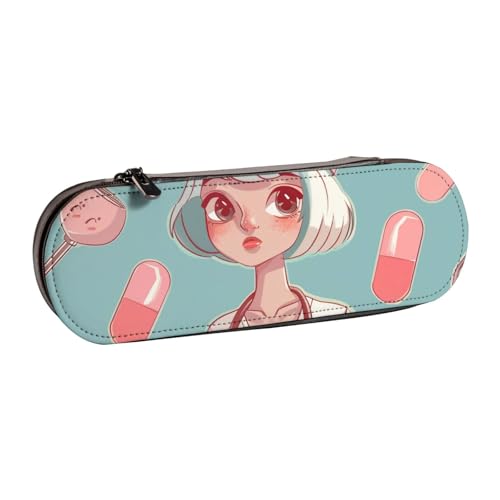 JKLQWC Niedliches Federmäppchen mit Aufdruck für Krankenschwestern, niedliches Federmäppchen, PU-Leder, Reißverschluss, Federmäppchen, Organizer für Büro, Schule, Reisen, Schwarz , Einheitsgröße, von JKLQWC