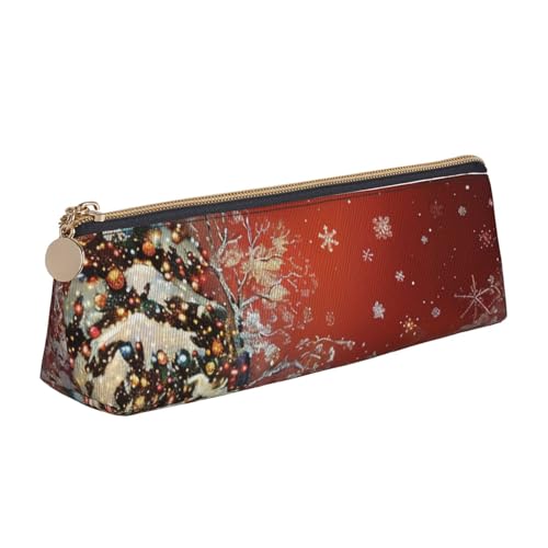 JKLQWC Niedliches Federmäppchen mit Fuchs-Blumen-Motiv, dreieckig, mit Reißverschluss, leichter Leder-Organizer für Schule, Büro, Reisen, Make-up, Weihnachten, Einheitsgröße, Schulranzen von JKLQWC