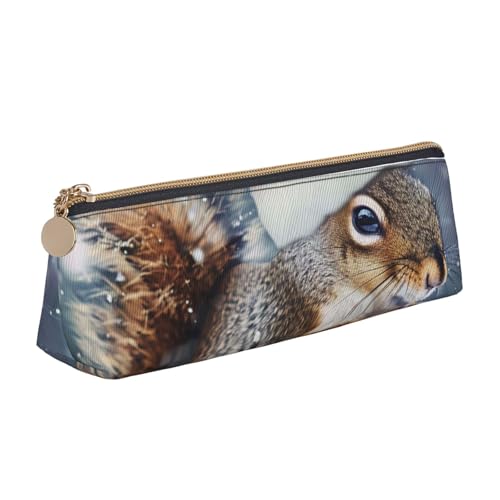 JKLQWC Niedliches Federmäppchen mit Fuchs-Blumen-Motiv, dreieckig, mit Reißverschluss, leichter Leder-Organizer für Schule, Büro, Reisen, Make-up, Weihnachts-Eichhörnchen, Einheitsgröße, Schulranzen von JKLQWC