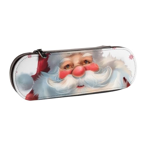 JKLQWC Niedliches Federmäppchen mit Weihnachtsmann-Motiv, bedruckt, aus PU-Leder, mit Reißverschluss, für Büro, Schule, Reisen, Schwarz , Einheitsgröße, Schulranzen von JKLQWC