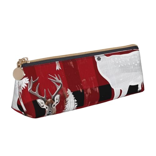 JKLQWC Niedliches Federmäppchen mit Weihnachtsmann-Motiv, dreieckig, mit Reißverschluss, leichter Leder-Organizer für Schule, Büro, Reisen, Make-up, Kuh Hirsch Baum Weihnachten, Einheitsgröße von JKLQWC