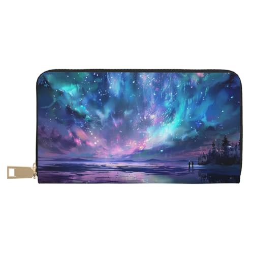 JKLQWC Northern Lights Printed Long Wallet for Women Men Funny PU Leather Wallet with Coin Purse and Card Holder, weiß, Einheitsgröße, Modern von JKLQWC