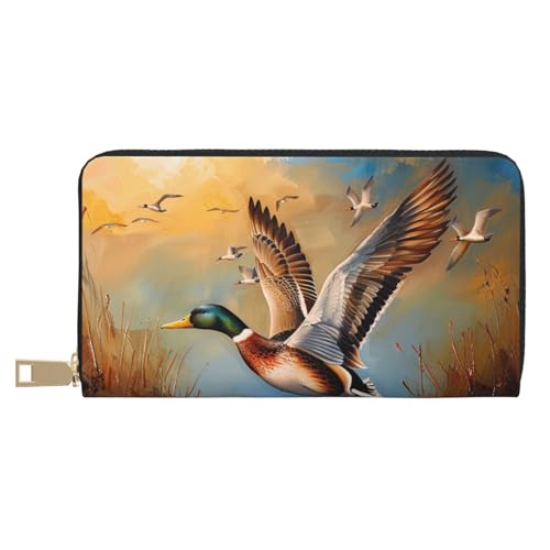JKLQWC Ölgemälde Ente bedruckte lange Geldbörse für Damen und Herren, lustige PU-Leder-Geldbörse mit Münzgeldbörse und Kartenhalter, weiß, Einheitsgröße, Modern von JKLQWC