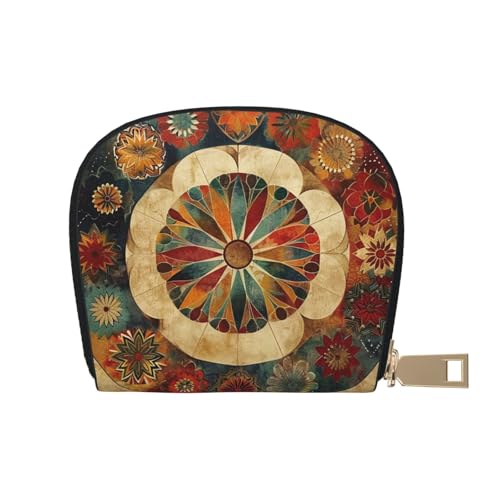 JKLQWC Old Medallion Pattern Printed Card Wallet for Women Men Cute Zipper Card Cases Holder Mini Coin Purse with 12 Card Slots, weiß, Einheitsgröße, Münztasche von JKLQWC