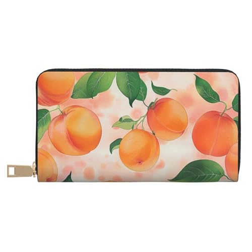 JKLQWC Pfirsich-bedruckte lange Geldbörse für Damen und Herren, stilvolle und niedliche PU-Leder-Geldbörse mit Münzgeldbörse und Kreditkartenfach, weiß, Einheitsgröße, Modern von JKLQWC
