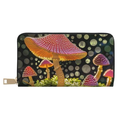 JKLQWC Pilz-bedruckte lange Geldbörse für Damen und Herren, lustige PU-Leder-Geldbörse mit Münzgeldbörse und Kartenhalter, weiß, Einheitsgröße, Modern von JKLQWC