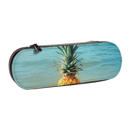 JKLQWC Pineapple by The Sea Federmäppchen, bedruckt, niedliches Federmäppchen, PU-Leder, Reißverschluss, Federmäppchen, Organizer für Büro, Schule, Reisen, Schwarz , Einheitsgröße, Schulranzen von JKLQWC