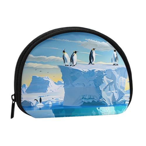 JKLQWC Pinguine auf dem Eisberg bedruckte Münzbörse für Damen, niedlich, kleine Kleingeldbörse, Mini-Münzgeldbörse, Beutel mit Reißverschluss, Schwarz , Einheitsgröße, Modern von JKLQWC