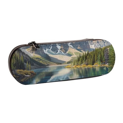 JKLQWC Rocky Mountains bedrucktes Federmäppchen, niedliches Federmäppchen, PU-Leder, Reißverschluss, Federmäppchen, Organizer für Büro, Schule, Reisen, Schwarz , Einheitsgröße, Schulranzen von JKLQWC