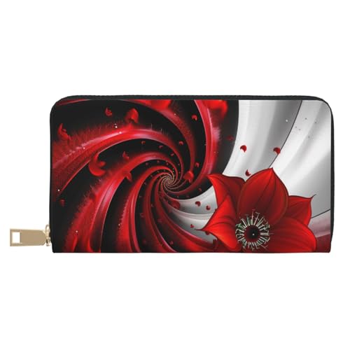 JKLQWC Rote Blumen bedruckte lange Geldbörse für Damen und Herren, lustige PU-Leder-Geldbörse mit Münzgeldbörse und Kartenhalter, weiß, Einheitsgröße, Modern von JKLQWC