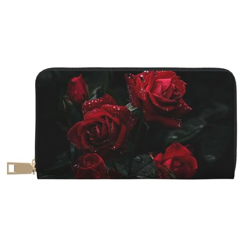 JKLQWC Rote Rosen bedruckte lange Geldbörse für Damen und Herren, lustige PU-Leder-Geldbörse mit Münzgeldbörse und Kartenhalter, weiß, Einheitsgröße, Modern von JKLQWC