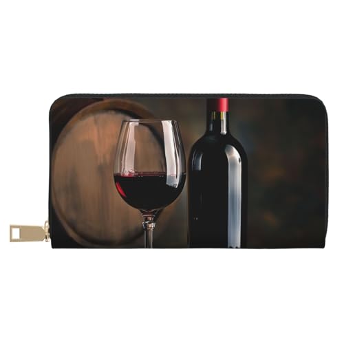 JKLQWC Rotweinflasche Glas bedruckt lange Geldbörse für Damen Herren Lustige PU Leder Geldbörse mit Münzgeldbörse und Kartenhalter, weiß, Einheitsgröße, Modern von JKLQWC